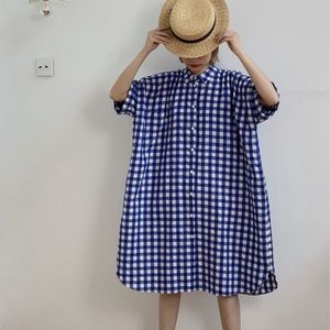 Blue and White Checkered shirt dress | OS